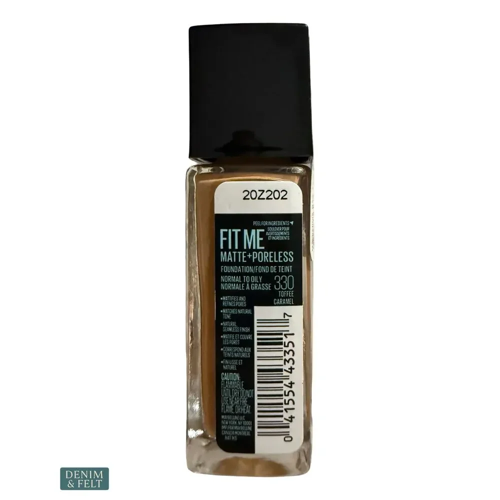 NEW Maybelline Fit Me Matte Poreless Foundation 330 Toffee Caramel Oil Free 12HR